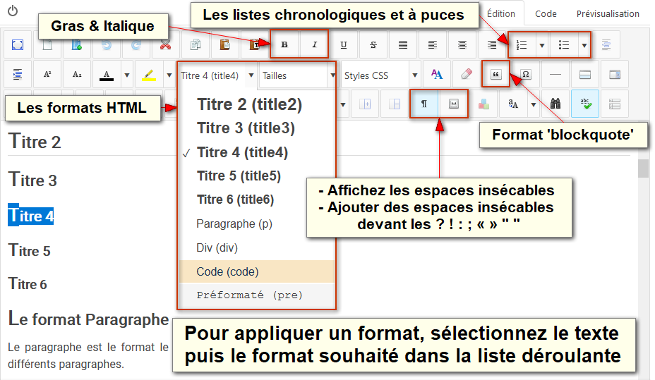 Editeur JCE - Formats